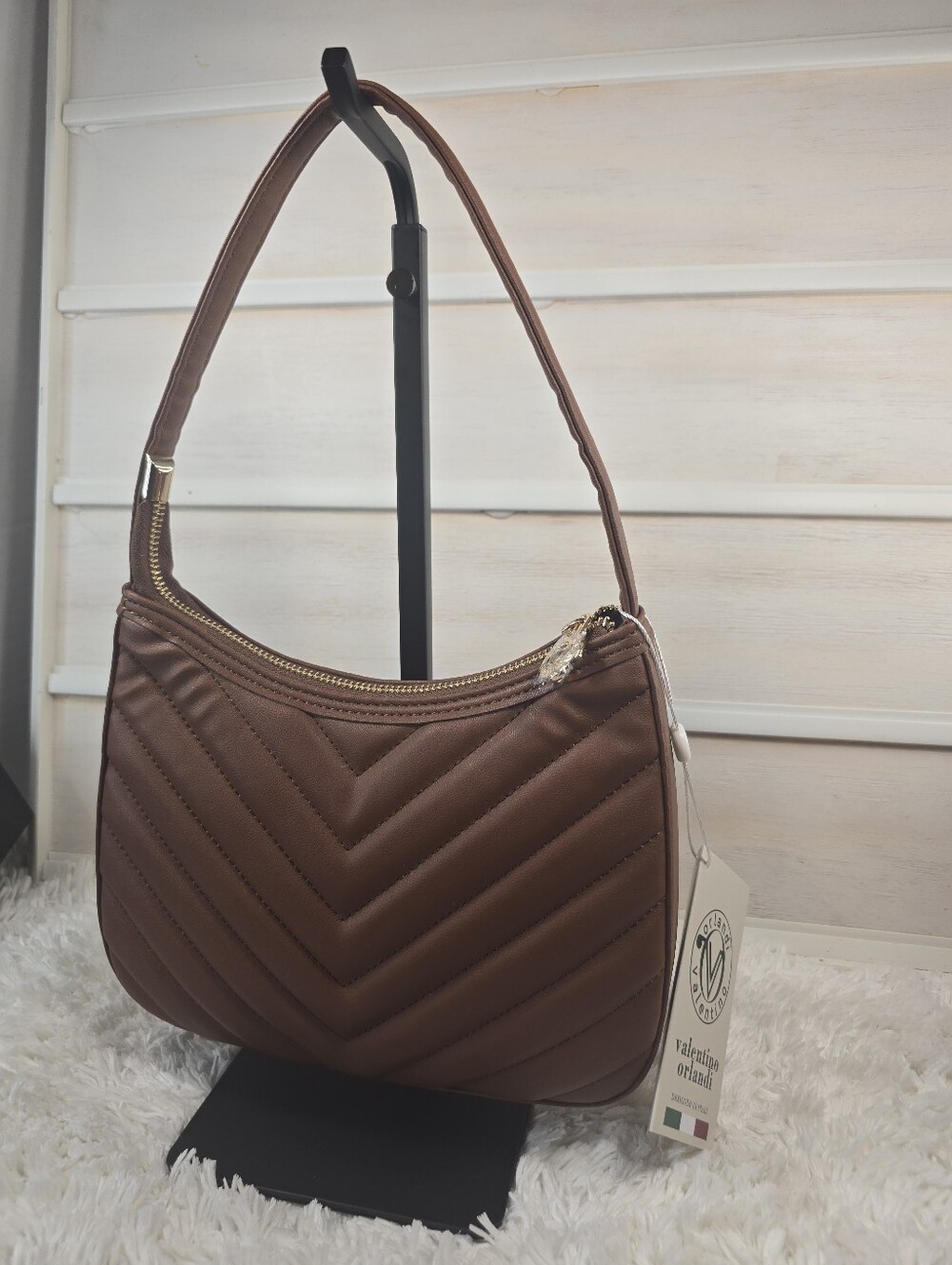 Valentino Orlandi Brown Quilted Shoulder Bag with Gold Logo - Picture 7 of 16